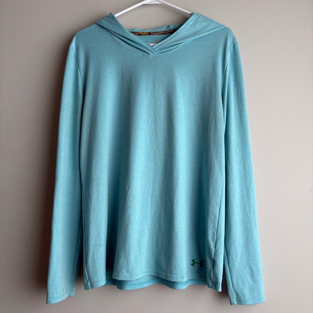 Under Armour AllSeasonGear Hoodie Men’s Large Teal Long Sleeve Logo Pullover